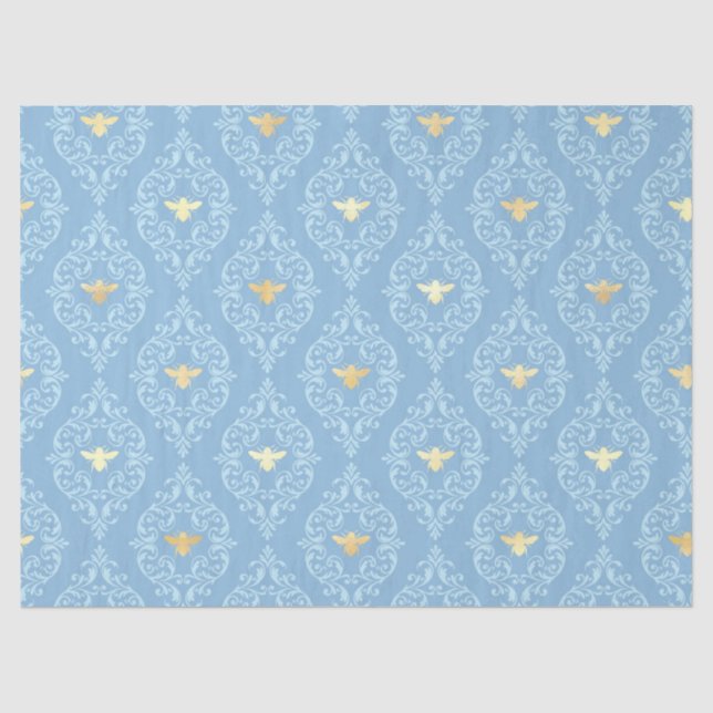 Papel De Seda Série Abelhas Azul e Dourado Design #1 (Frente )