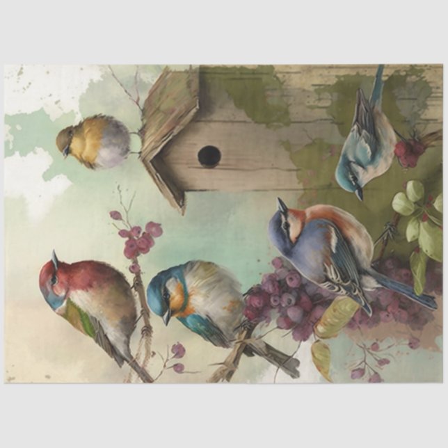 Papel De Seda Série "Aves e Flores" Design de Ephemera nº 11 (Frente )