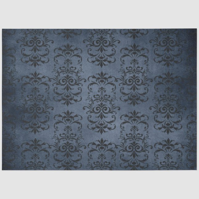 Papel De Seda Série Damasco Azul Gótico Design 11 (Frente )