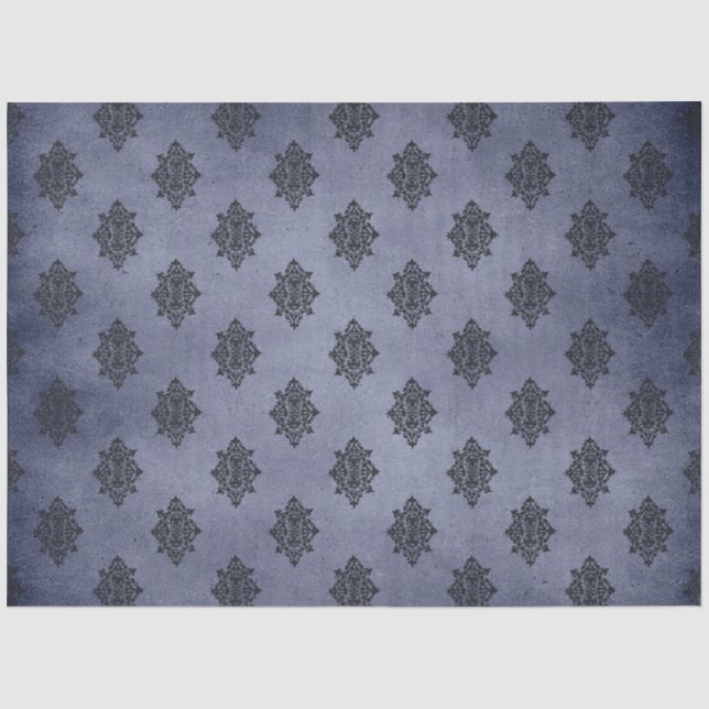 Papel De Seda Série Damasco Azul Gótico Design 12 (Frente )