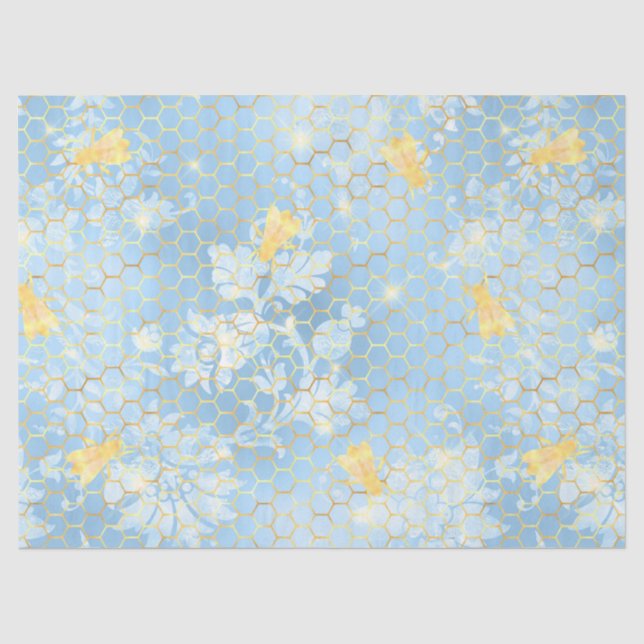 Papel De Seda Série de Abelhas Azul e Dourado Design #15 (Frente )