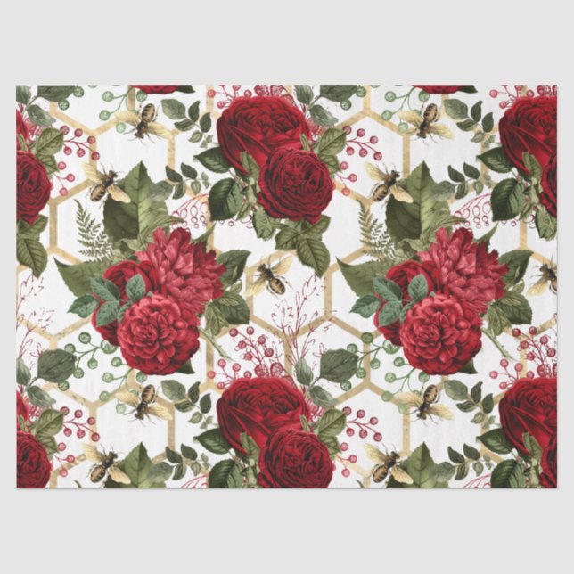 Papel De Seda Série de Abelhas Rosa Vermelha Design 48 (Frente )