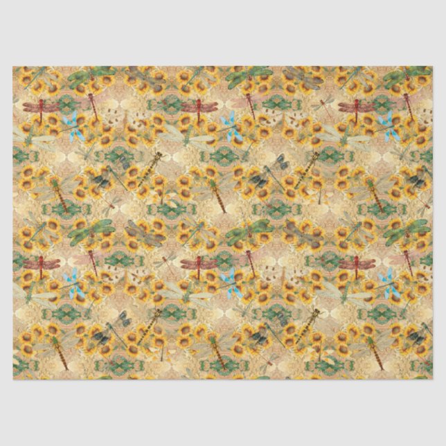 Papel De Seda Série de Girassóis e Libélulas Design 1 (Frente )