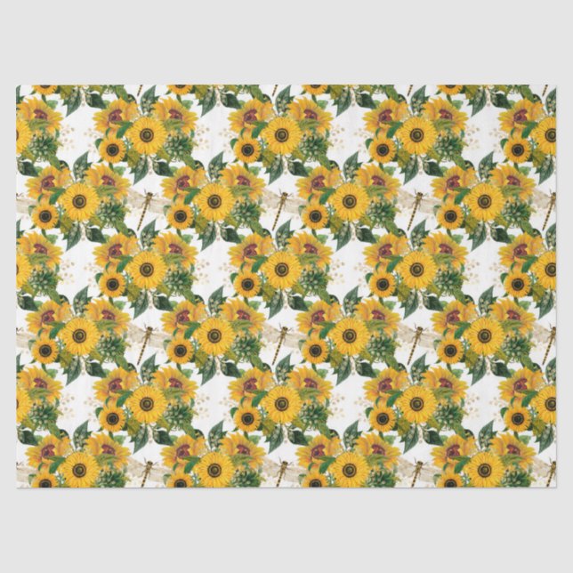Papel De Seda Série de Girassóis e Libélulas Design 17 (Frente )