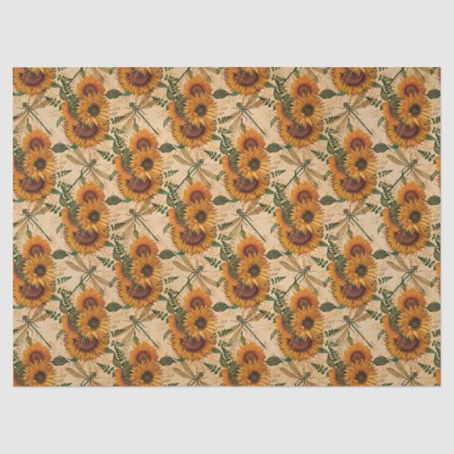 Papel De Seda Série de Girassóis e Libélulas Design 3 (Frente )
