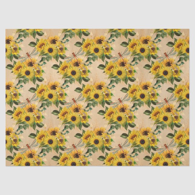 Papel De Seda Série de Girassóis e Libélulas Design 4 (Frente )