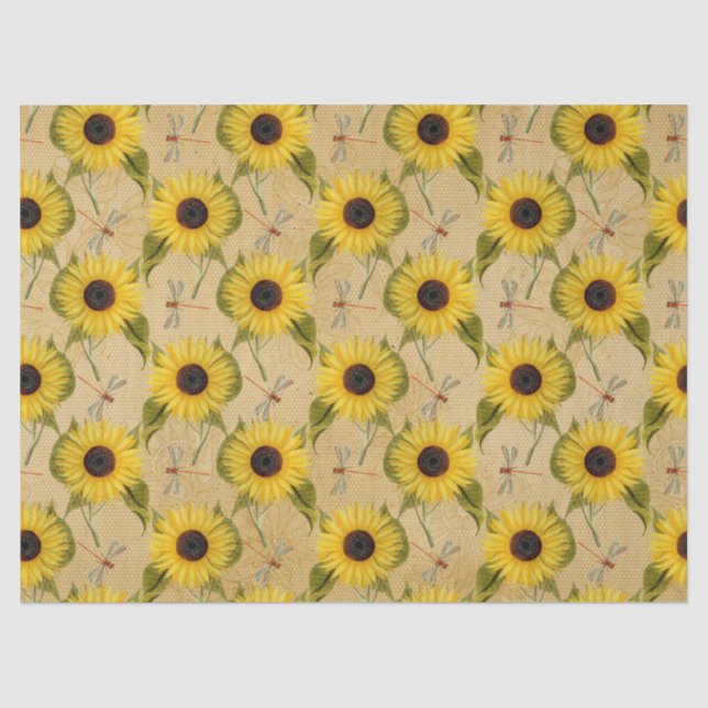 Papel De Seda Série de Girassóis e Libélulas Design 7 (Frente )
