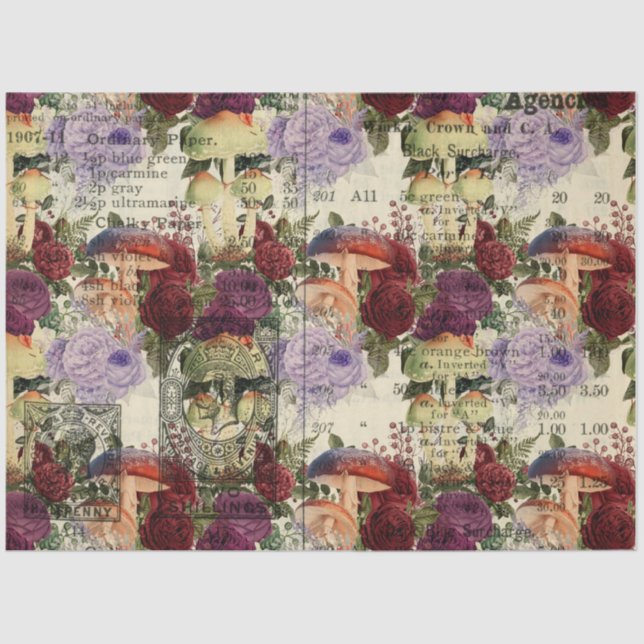 Papel De Seda Série Design de Ephemera Mushroom #4 (Frente )