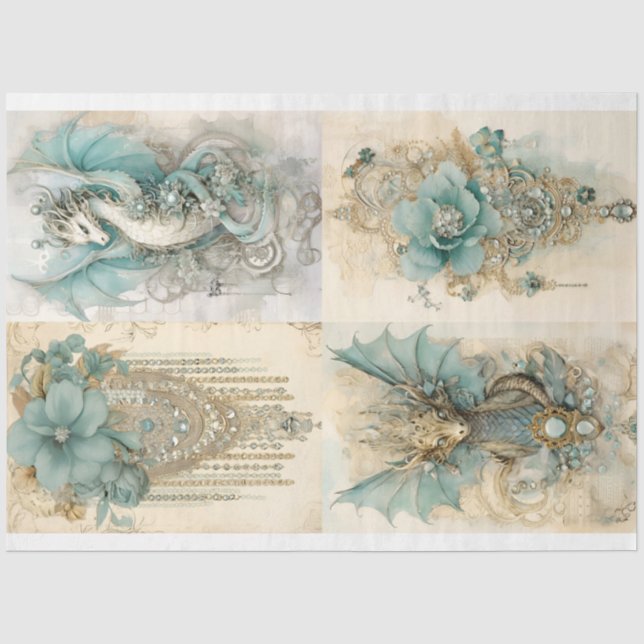 Papel De Seda Série Dragão Vitoriano Design 1 (Frente )