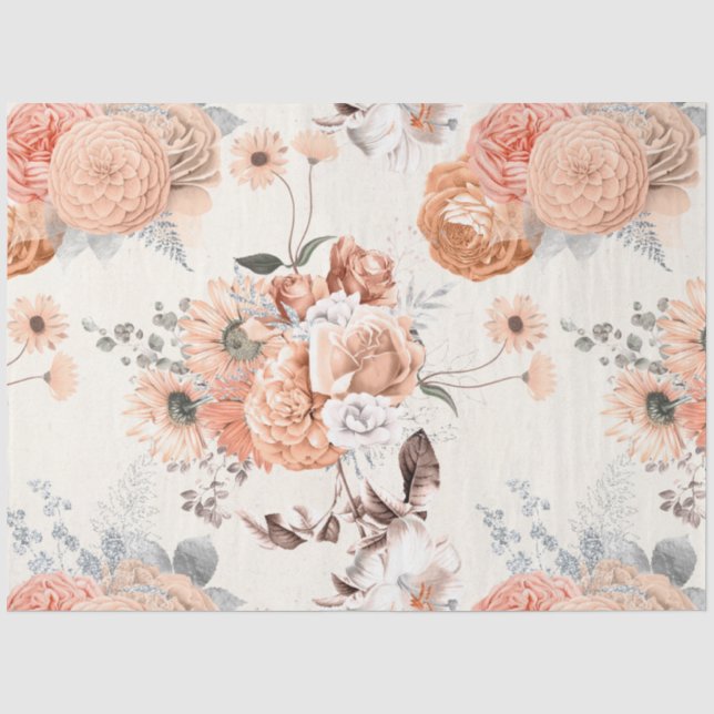 Papel De Seda Série Floral Pêssego Design 1 (Frente )
