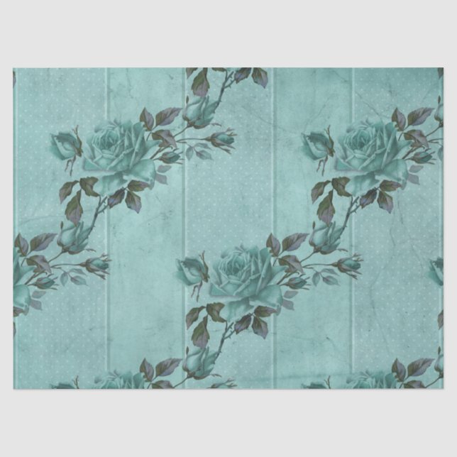 Papel De Seda Série Floral Turquesa Desgastada Design 2 (Frente )