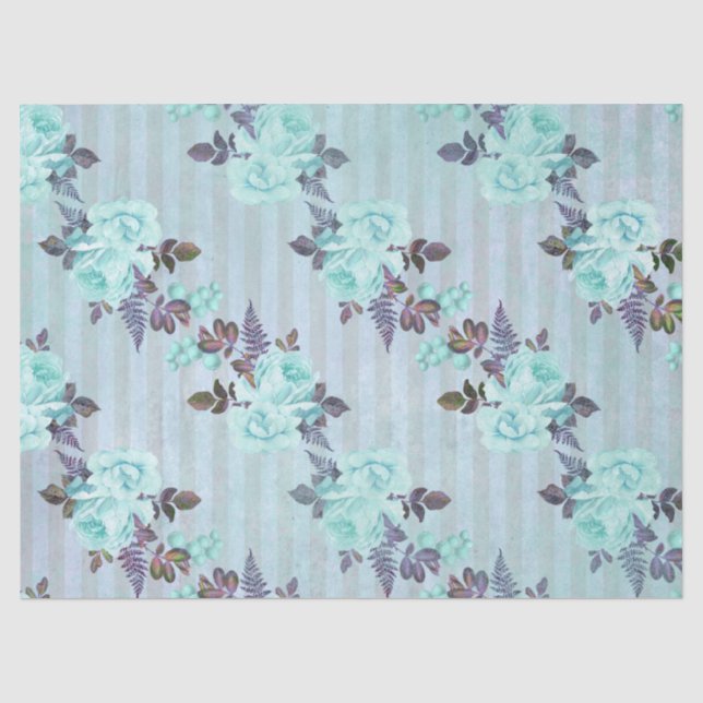 Papel De Seda Série Floral Turquesa Desgastada Design 6 (Frente )