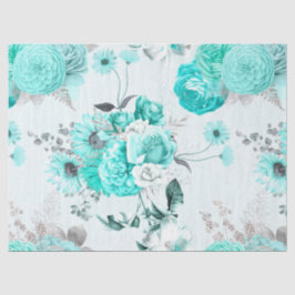 Papel De Seda Série Floral Turquesa Design 1