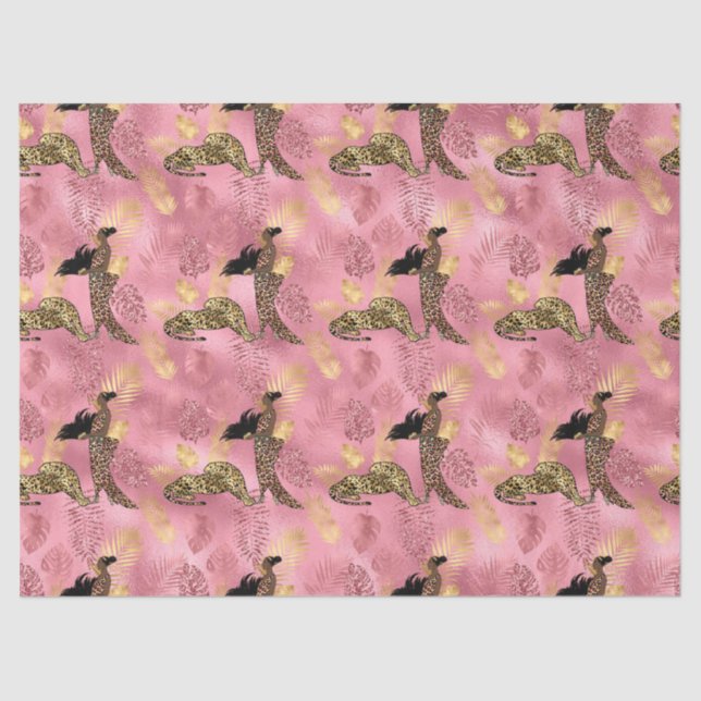 Papel De Seda Série Leopardo rosa e Dourada Design 7 (Frente )