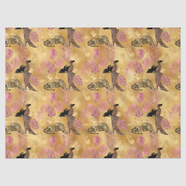 Papel De Seda Série Leopardo rosa e Dourada Design 8 (Frente )