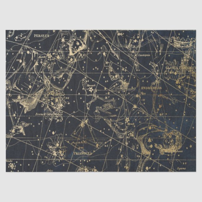 Papel De Seda Série Mapa Estelar Galáxia Dourada Design 1 (Frente )
