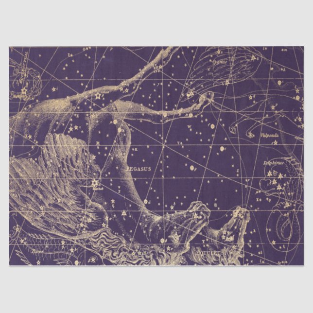 Papel De Seda Série Mapa Estelar Galáxia Dourada Design 3 (Frente )