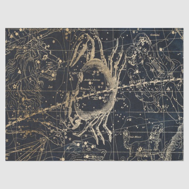 Papel De Seda Série Mapa Estelar Galáxia Dourada Design 6 (Frente )