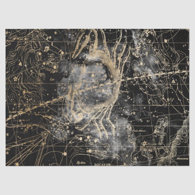 Papel De Seda Série Mapa Estelar Galáxia Dourada e Preta Design  (Frente )
