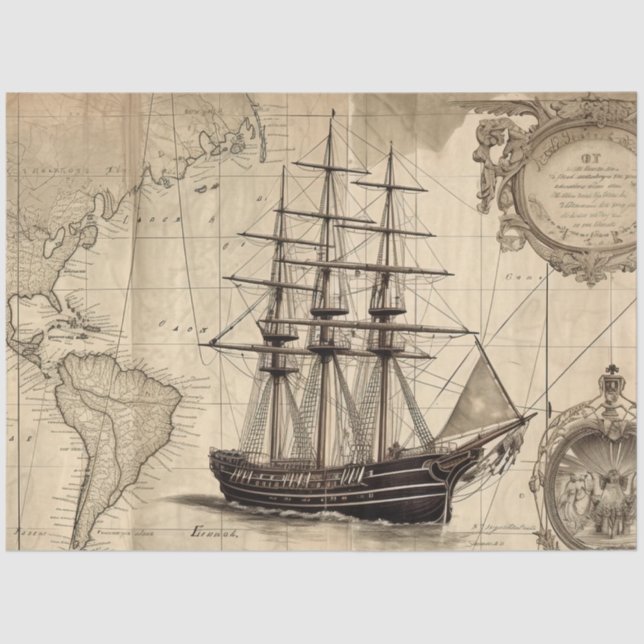 Papel De Seda Série "Mapa Náutico" Design 5 (Frente )