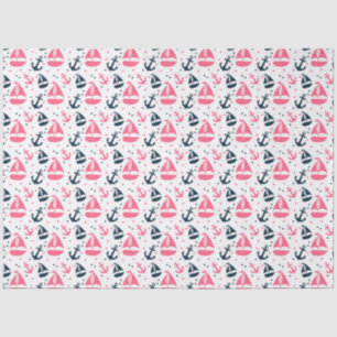 Papel De Seda Série Náutica Rosa e Azul Marinho Design 13