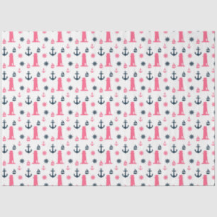 Papel De Seda Série Náutica Rosa e Azul Marinho Design 3