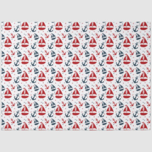 Papel De Seda Série Náutica Vermelha e Azul Design 1
