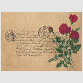 Papel De Seda Série Rosa vermelha 5 - Manuscrito francês