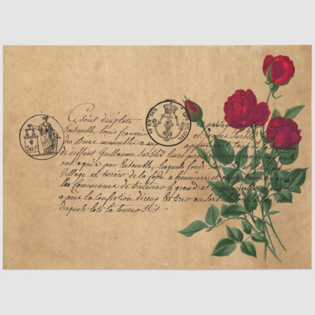 Papel De Seda Série Rosa vermelha 5 - Manuscrito francês (Frente )