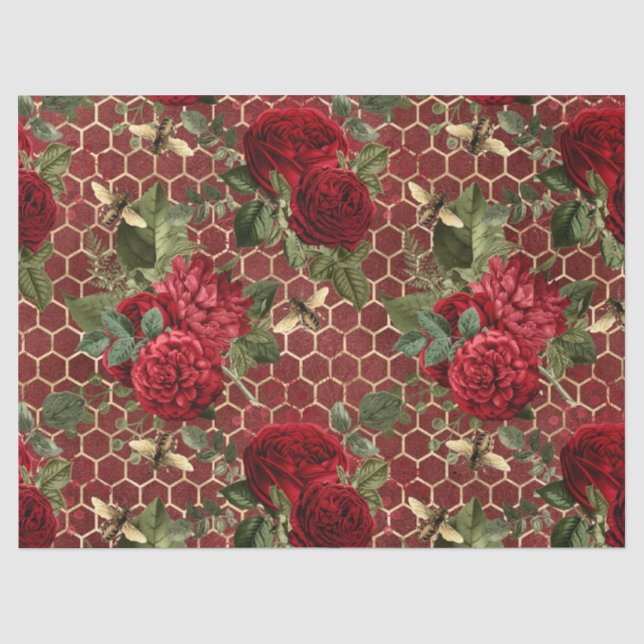 Papel De Seda Série Rosa Vermelha Abelha Design 45 (Frente )