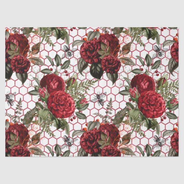 Papel De Seda Série Rosa Vermelha Abelha Design 61 (Frente )