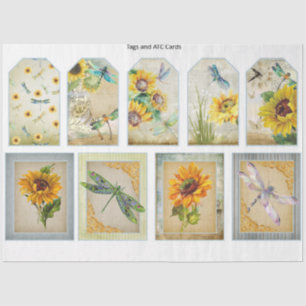 Papel De Seda Série Sunflower e Dragonfly Design 11