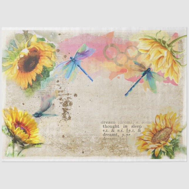 Papel De Seda Série Sunflower e Dragonfly Design 12 (Frente )