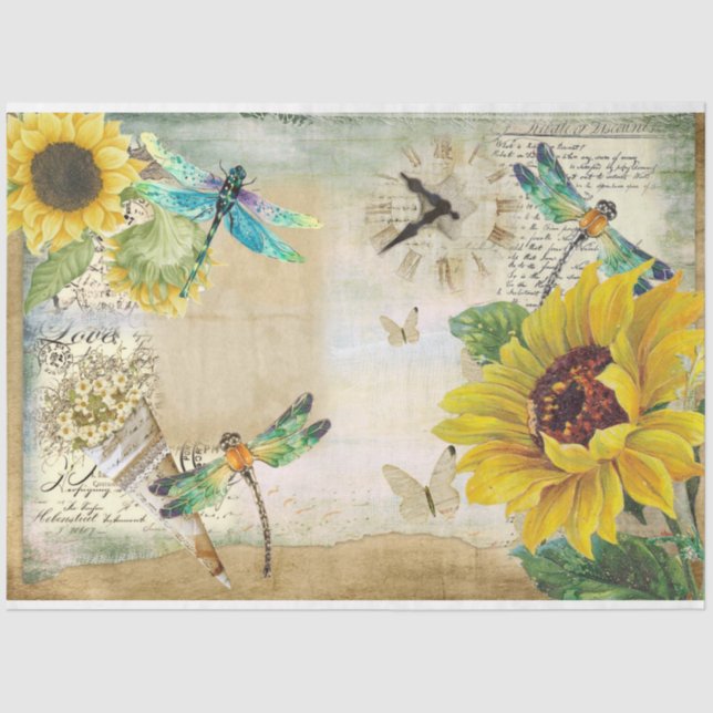 Papel De Seda Série Sunflower e Dragonfly Design 5 (Frente )