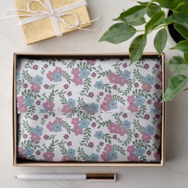 Papel De Seda Set of 3-Boho Floral Pattern in Pink, Taupe & Teal (Presente)