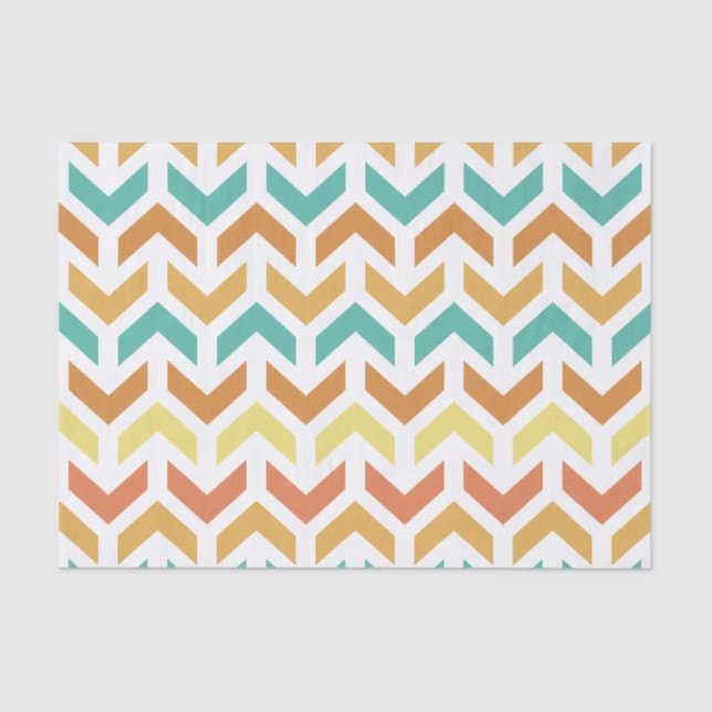 Papel De Seda Setas Retro Chevron Orange Teal Dourado (Frente )