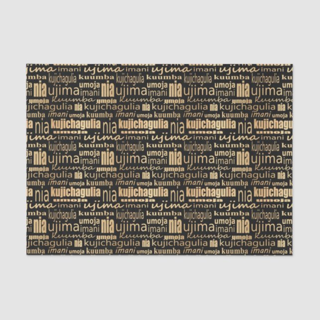 Papel De Seda Sete Princípios Kwanzaa (Preto/Dourado) (Frente )