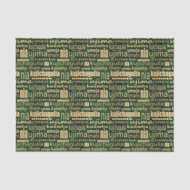 Papel De Seda Sete Princípios Kwanzaa (Verde/Dourado) (Frente )