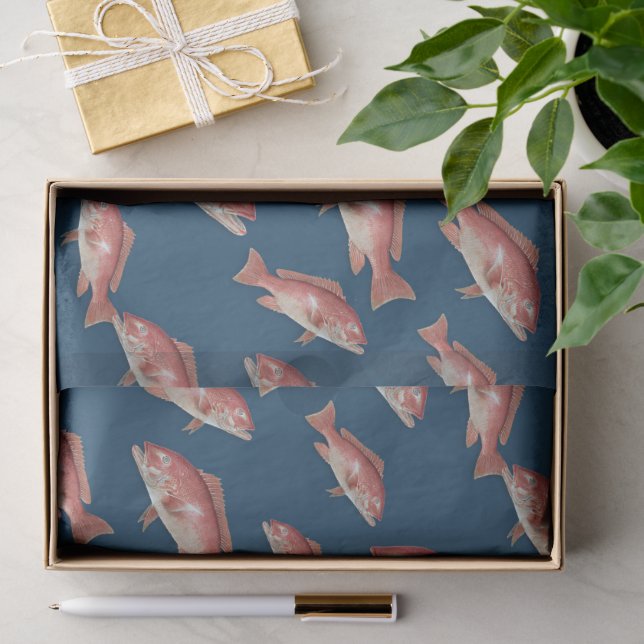 Papel De Seda Seu Padrão de Peixe Snapper de Aniversário Azul Es (Presente)