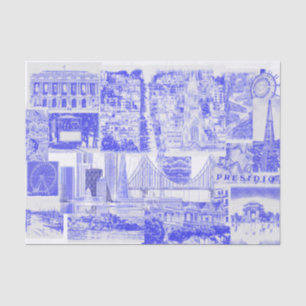 Papel De Seda SF Bay Area Ícones Blue Tk Toile