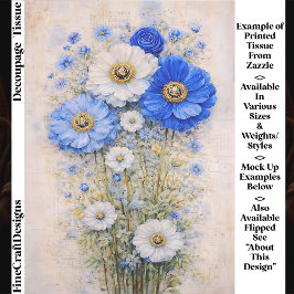 Papel De Seda Shabby Chic Blue Ivory Mix Flowers FD7R Decoupage