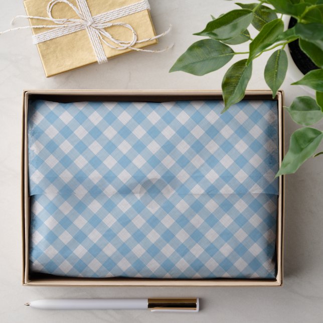 Papel De Seda Shabby Chic Branco Azul Céu Ciano Xadrez (Presente)