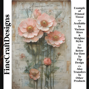 Papel De Seda Shabby Chic Floral Ephemera Pêssego BP7A Decoupage