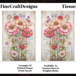 Papel De Seda Shabby Chic Floral Ephemera Rosa Vermelho S7B Deco