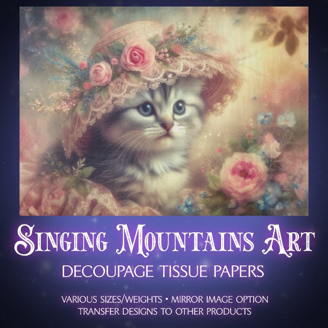 Papel De Seda Shabby Chic Flower Garden Kitten Decoupage  (Criador carregado)