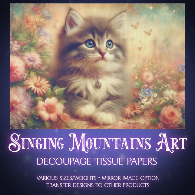 Papel De Seda Shabby Chic Kitten Wildflower DIY Craft Decoupage (Criador carregado)