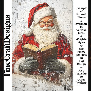Papel De Seda Shabby Chic Papai Noel Lendo em Madeira AY9 Decoup