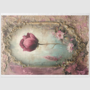 Papel De Seda Shabby Chic, Papoula Emoldurada, Camadas de Mídia