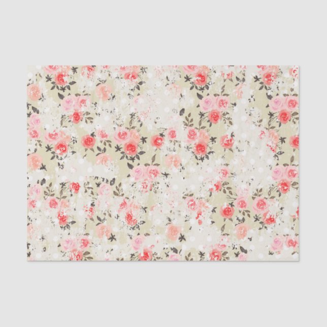 Papel De Seda Shabby Chic Pink Roses Beige Polka Dots (Frente )