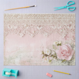 Papel De Seda Shabby Chic Rosa com Renda